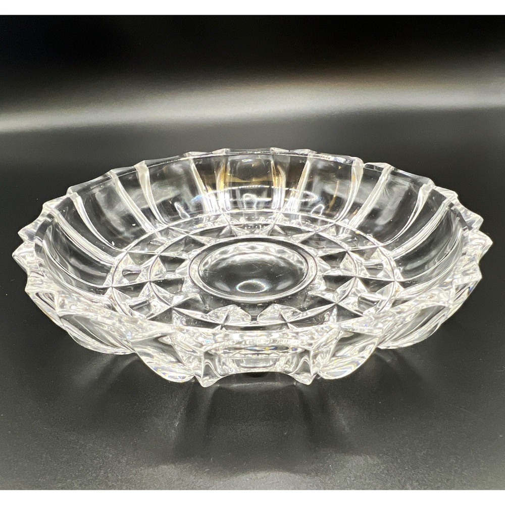 Vintage Clear Pressed Glass Nut Candy Dish 5.25" Geometric Faceted Heavy Glass